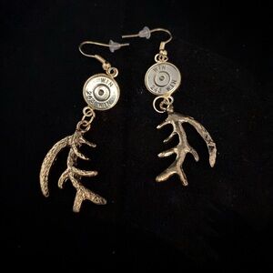 New handcrafted antler earrings with 253 Winchester bullet